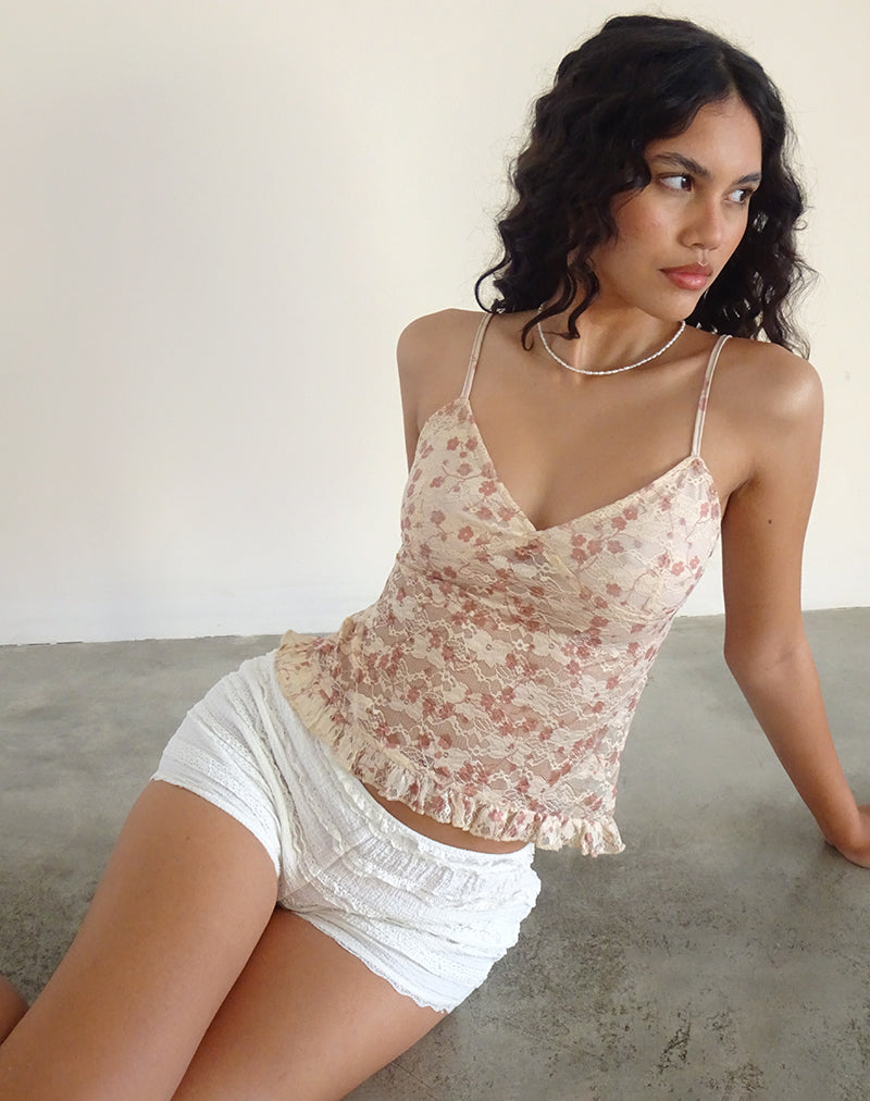 Rumaysa Cami Top in Chique Petal Roze Kant