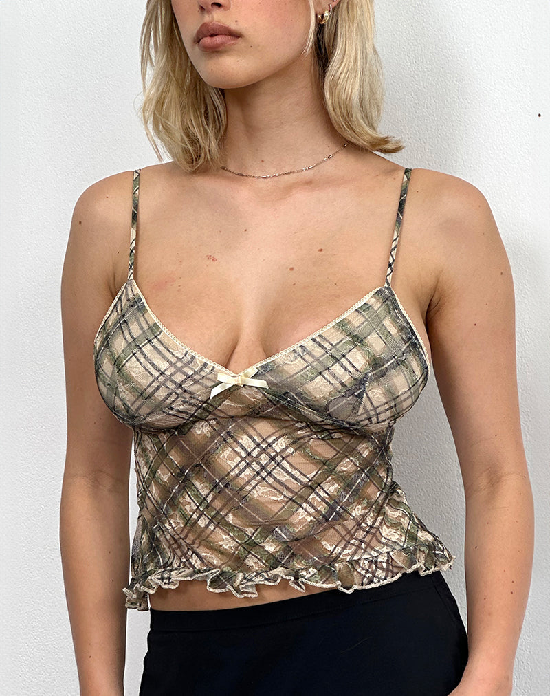 Afbeelding van Rumaysa Cami Top in Bedrukte Kant Retro Ruit