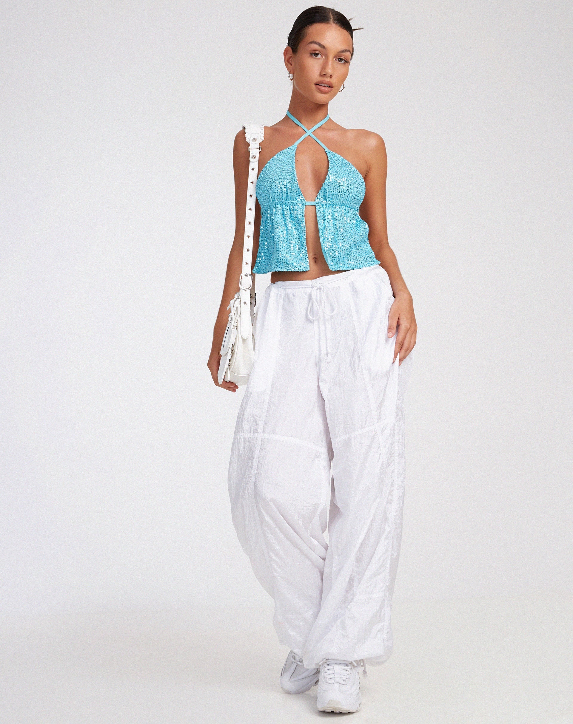 Afbeelding van Runita Crop Top in Drape Sequin Blue