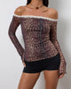 Afbeelding van Rusaka Bardot Top in Mesh Hertenprint Bruin