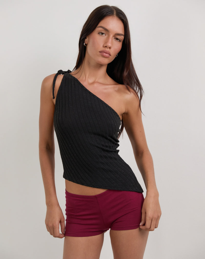 Rusana Top in Sheer Diagonaal Gebreid Zwart