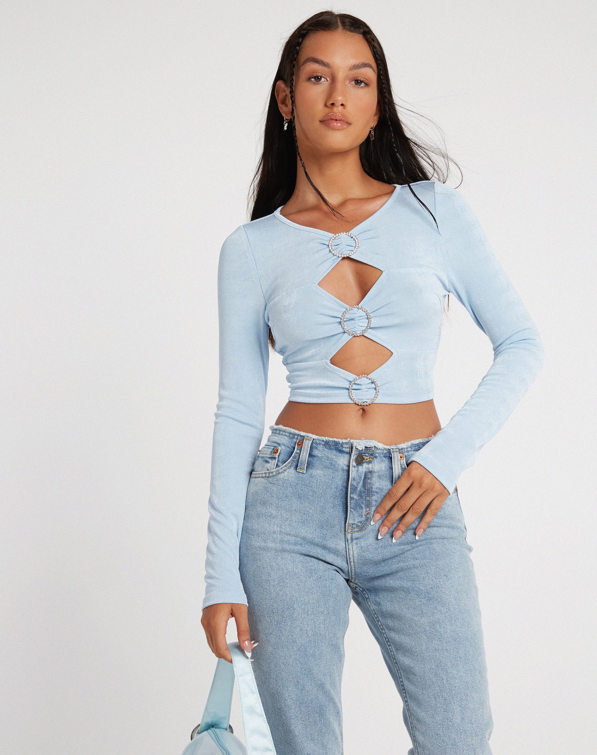 Afbeelding van Ruti Top met lange mouwen in crêpe babyblauw