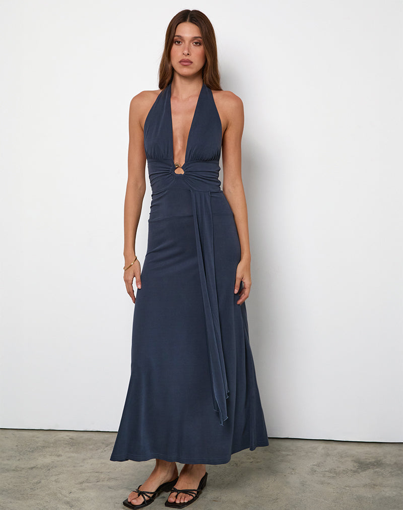 Ryoko Maxi jurk in Cupro Ocean Storm