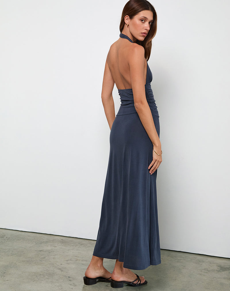 Ryoko Maxi jurk in Cupro Ocean Storm