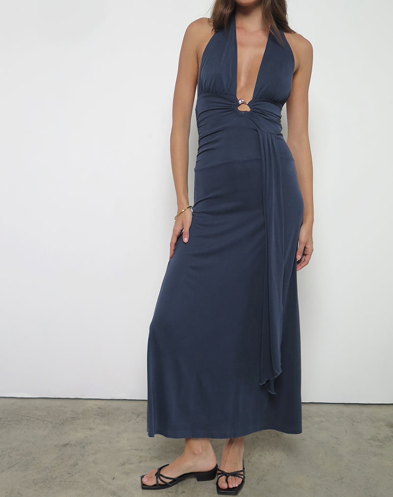 Afbeelding van Ryoko Maxi jurk in Cupro Ocean Storm