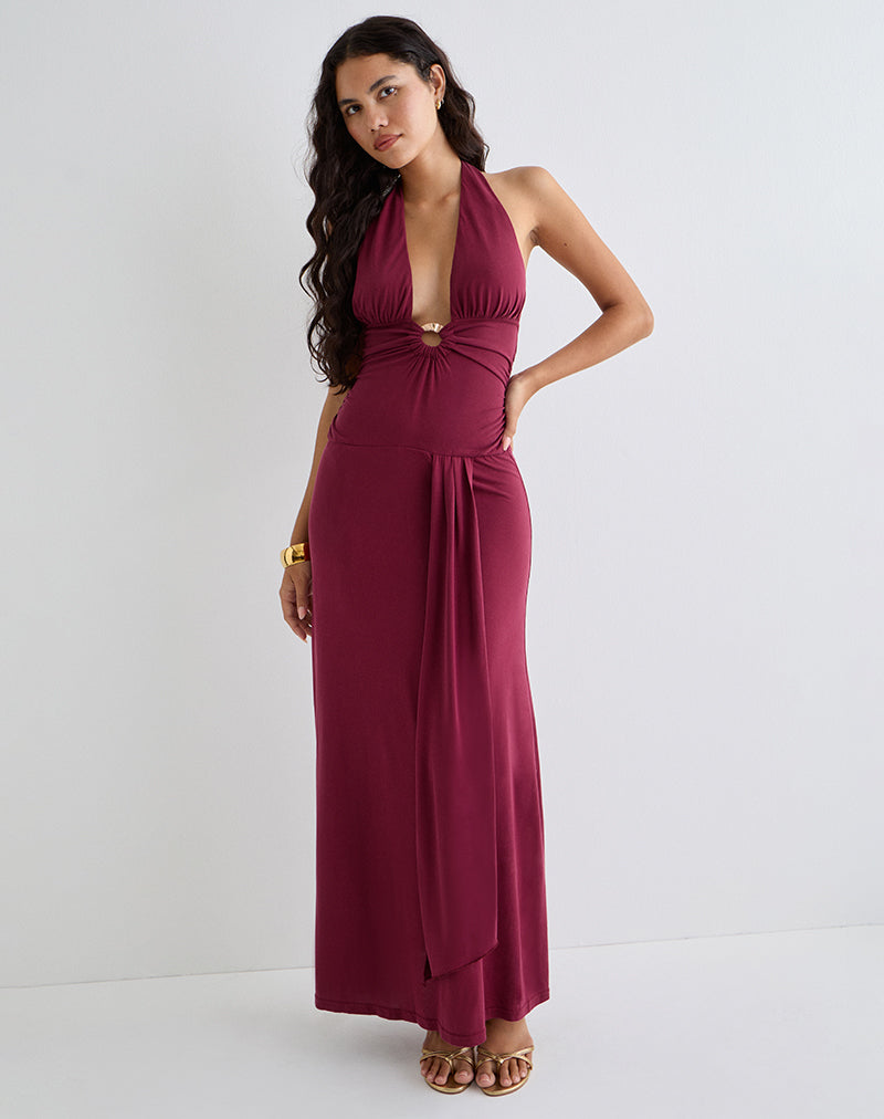 Ryoko Maxi Dress in Cupro Bourgondië