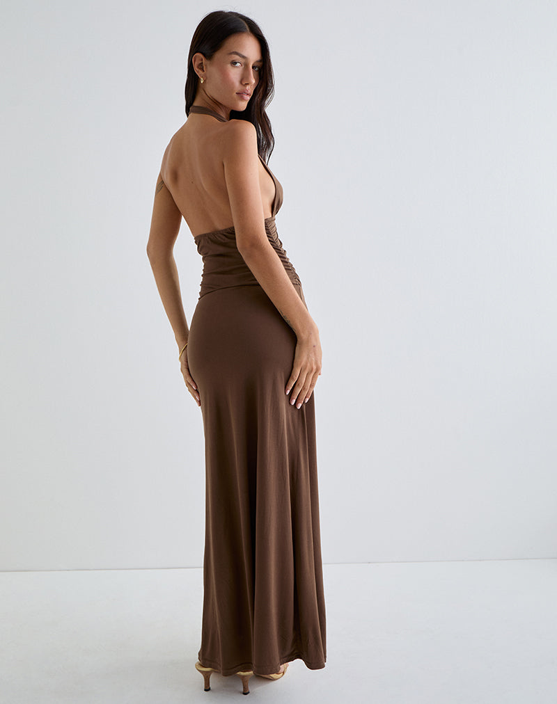 Afbeelding van Ryoko Maxi Dress in Cupro Donkerbruin
