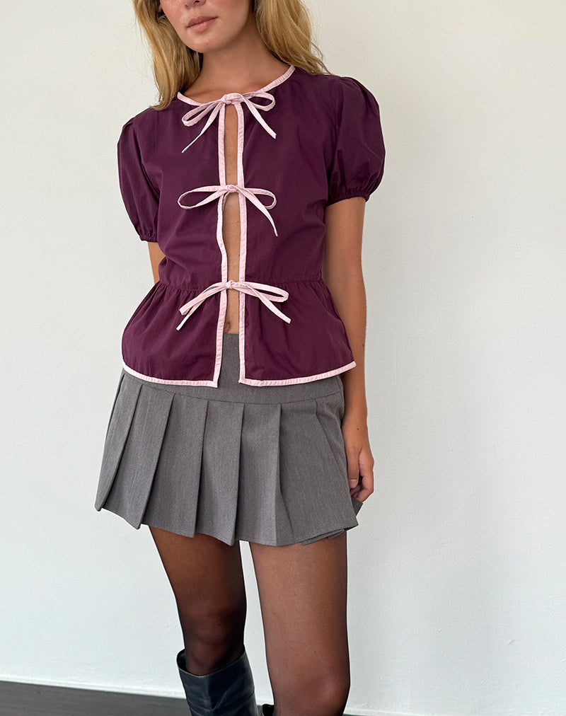 Afbeelding van Ryota Blouse met Bandje Voorkant in Oxblood met Roze Damesbinding