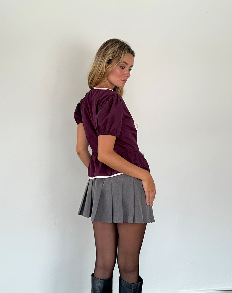 Afbeelding van Ryota Blouse met Bandje Voorkant in Oxblood met Roze Damesbinding