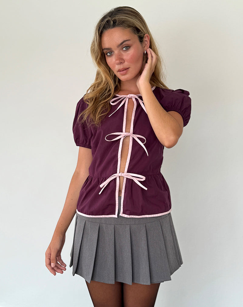 Ryota Blouse met Bandje Voorkant in Oxblood met Roze Damesbinding
