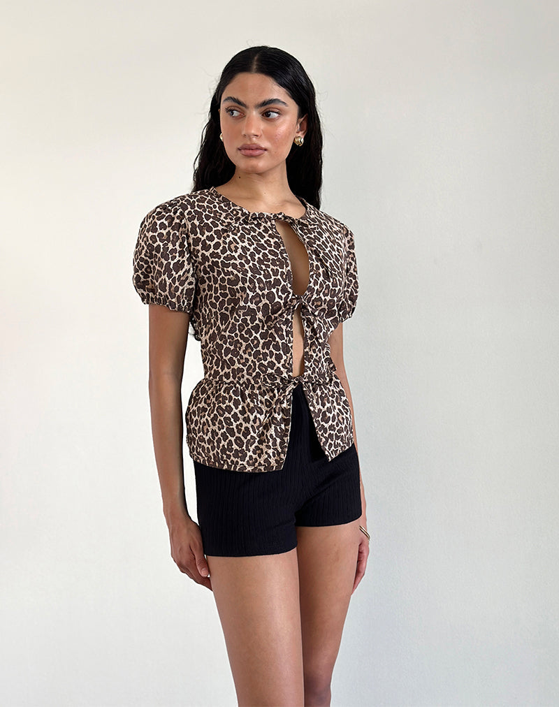 Ryota Blouse met Strikje in Luipaard Zandstorm