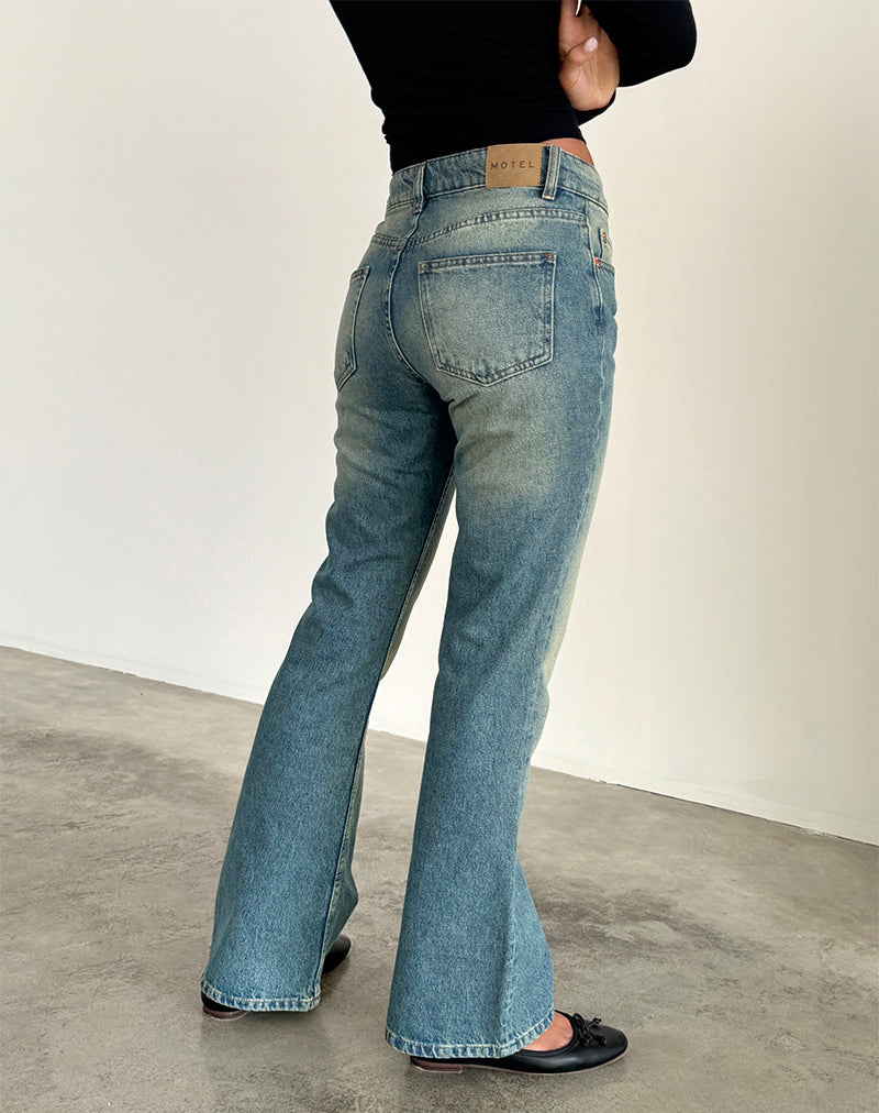 Afbeelding van Rigid Low Rise Flare Jeans in Zeegroen