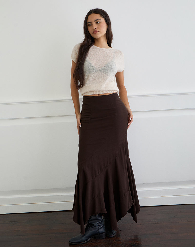 Afbeelding van Rombe Maxi Rok in Bittere Chocolade