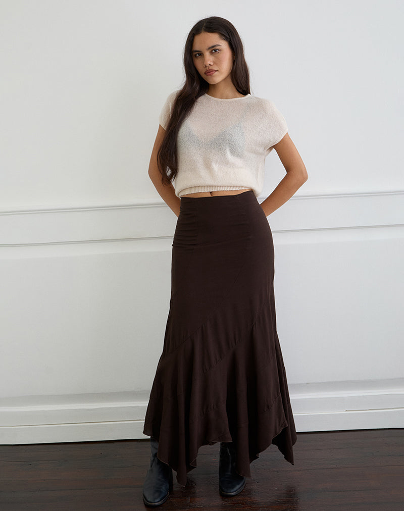 Afbeelding van Rombe Maxi Rok in Bittere Chocolade