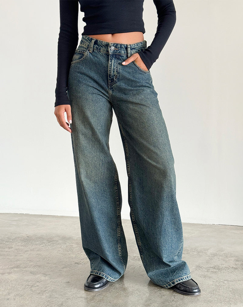 Extra wijde jeans in bruinblauw Acid