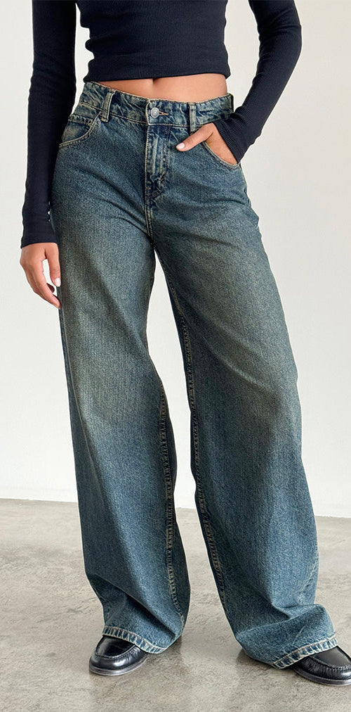 Afbeelding van Roomy Extra Wide Jeans in Bruin Blauw Acid