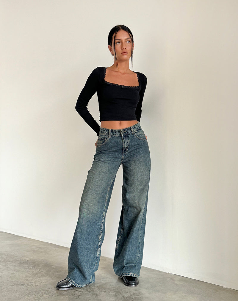 Extra wijde jeans in bruinblauw Acid