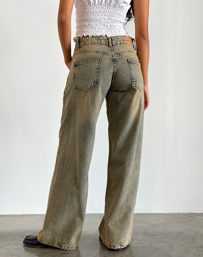Afbeelding van Roomy Extra Wide Leg Low Rise Jeans in Sandy Blue Acid