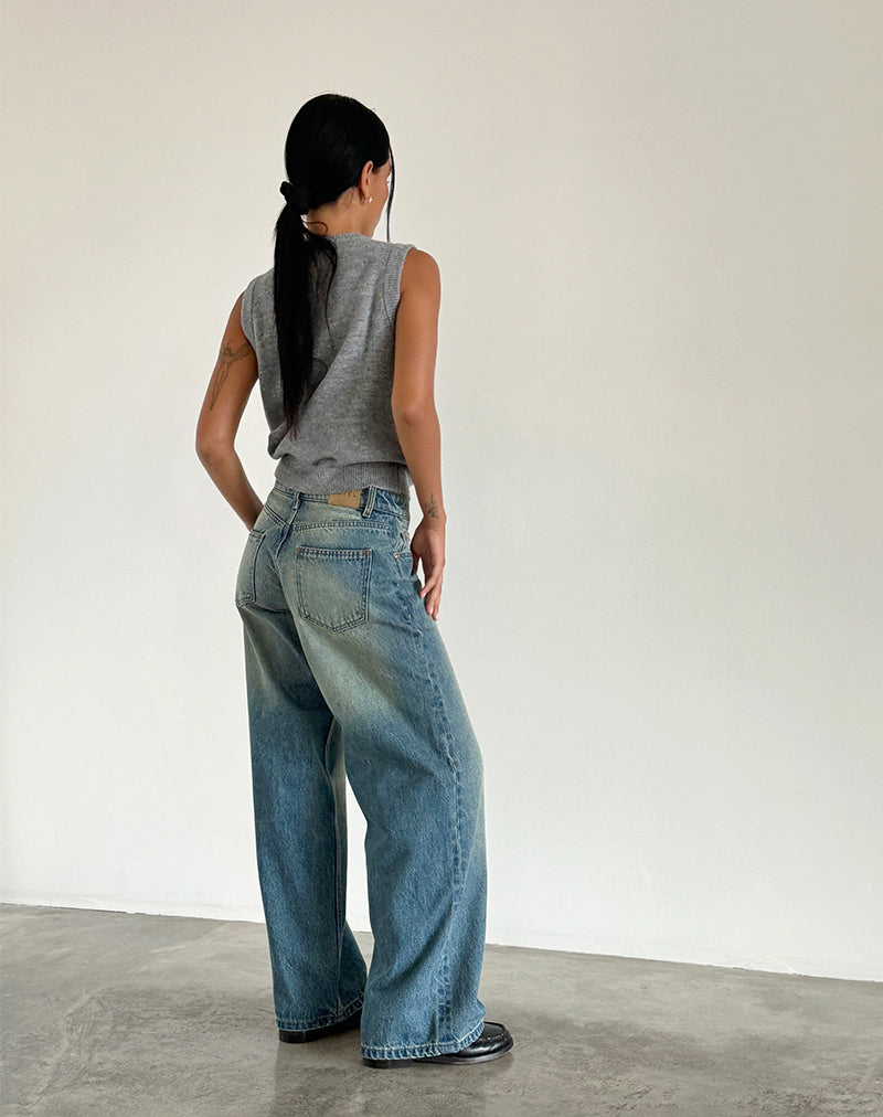 Afbeelding van Roomy Extra Wide Low Rise Jeans in Zeegroen