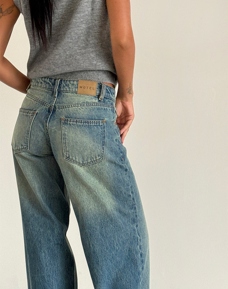 Afbeelding van Roomy Extra Wide Low Rise Jeans in Zeegroen
