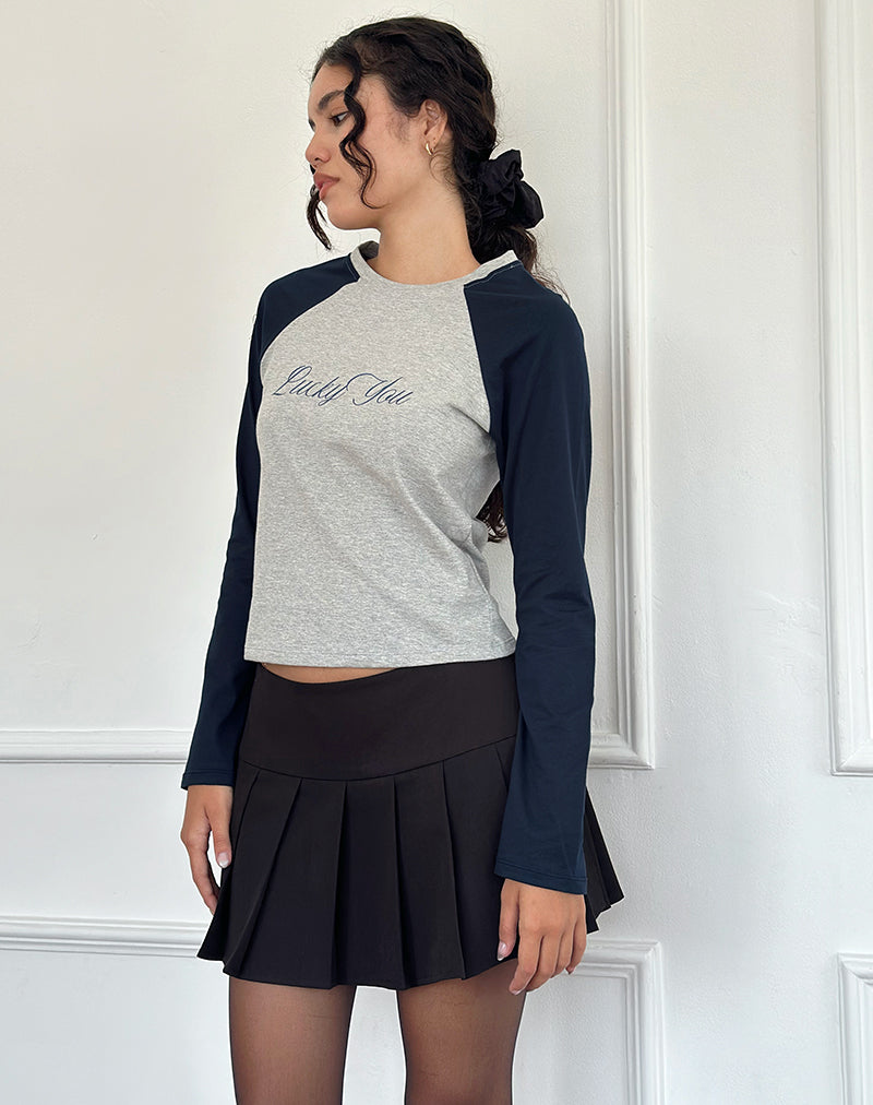 Afbeelding van Sabani Top in Grijs Marl Navy met Lucky You Print