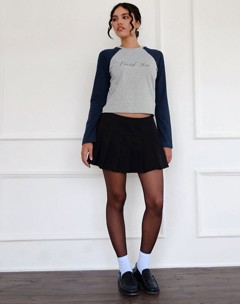 Afbeelding van Sabani Top in Grijs Marl Navy met Lucky You Print