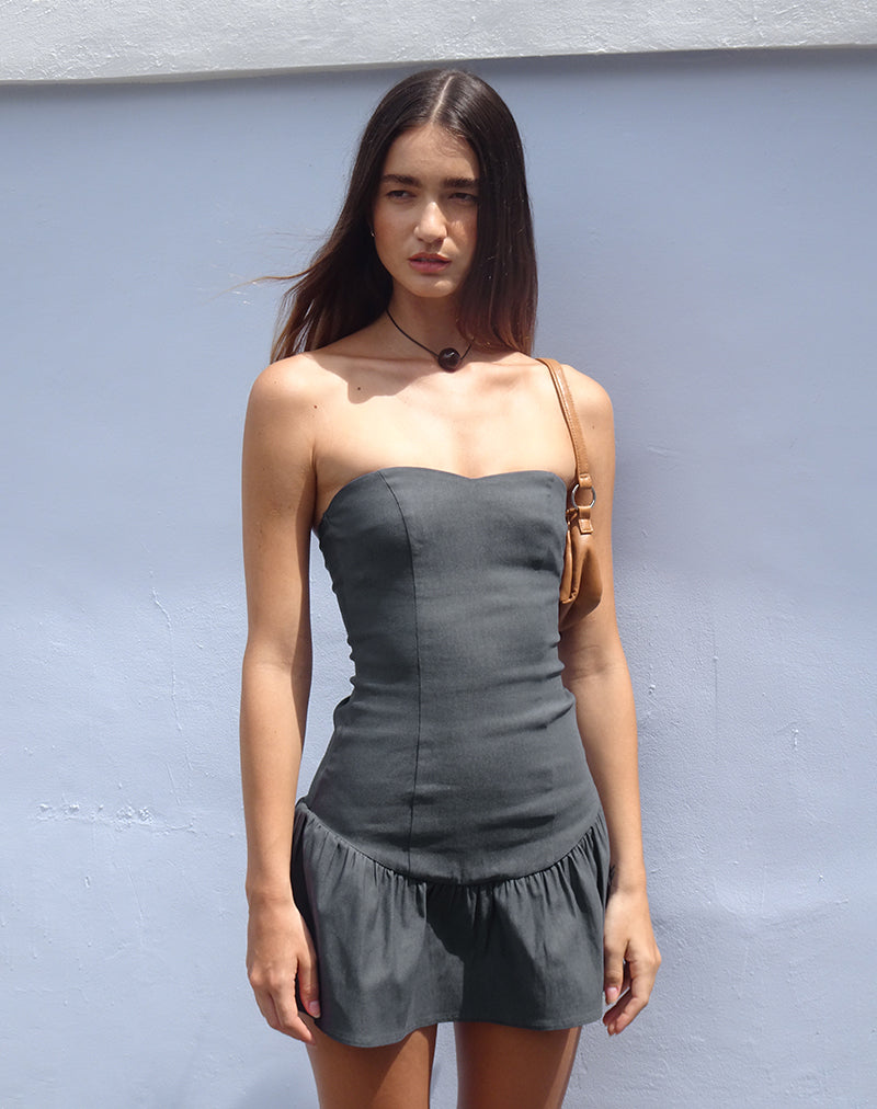 Afbeelding van Sabina Bandeau Mini Dress in Charcoal Grey
