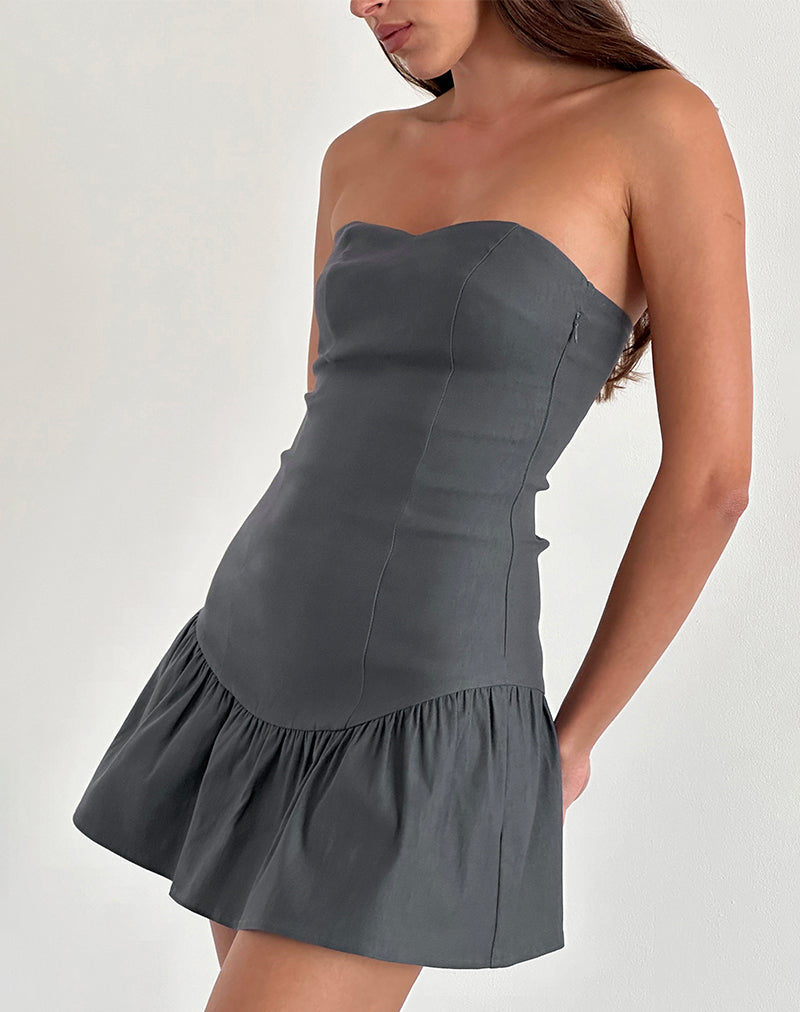 Afbeelding van Sabina Bandeau Mini Dress in Charcoal Grey
