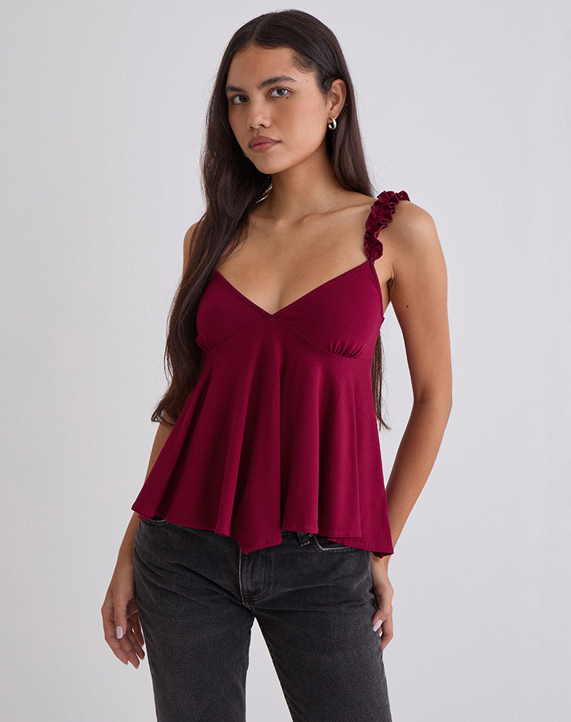 Image of Sable Floaty Cami Top in Jersey Burgundy