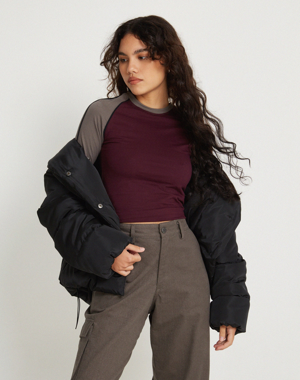 Sachiel Lange Mouw Top in Oxblood Cloudburst Zwart