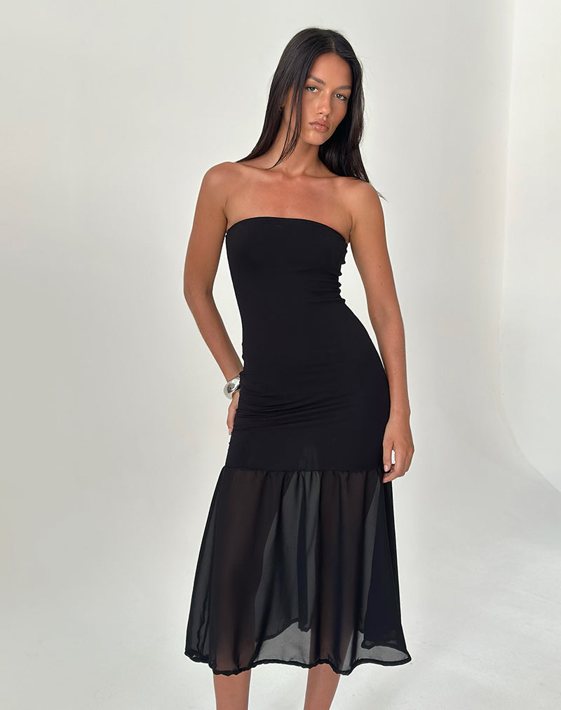Sachiko Bandeau Maxi Dress in Chiffon Jersey Zwart