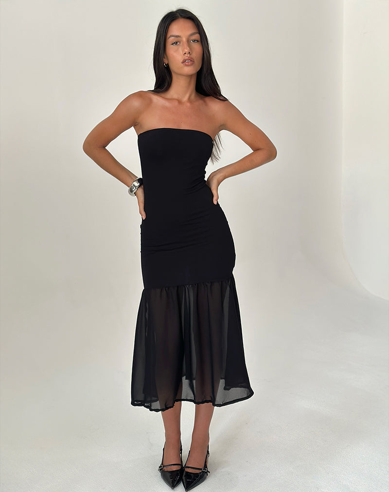 Sachiko Bandeau Maxi Dress in Chiffon Jersey Zwart