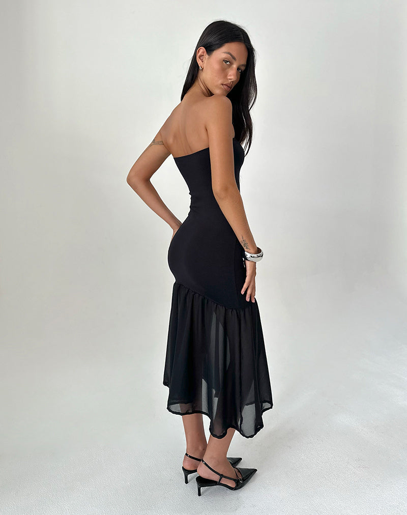 Sachiko Bandeau Maxi Dress in Chiffon Jersey Zwart