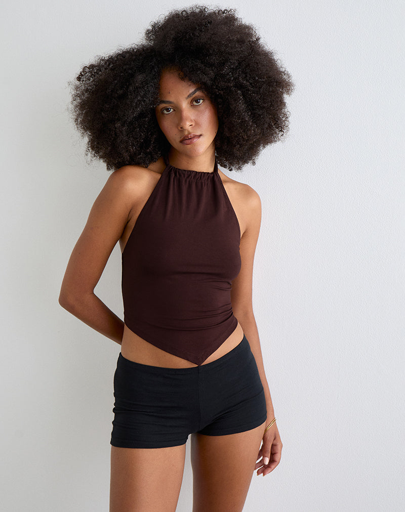 Sadra Halter Top in Rayon Jersey Bittere Chocolade