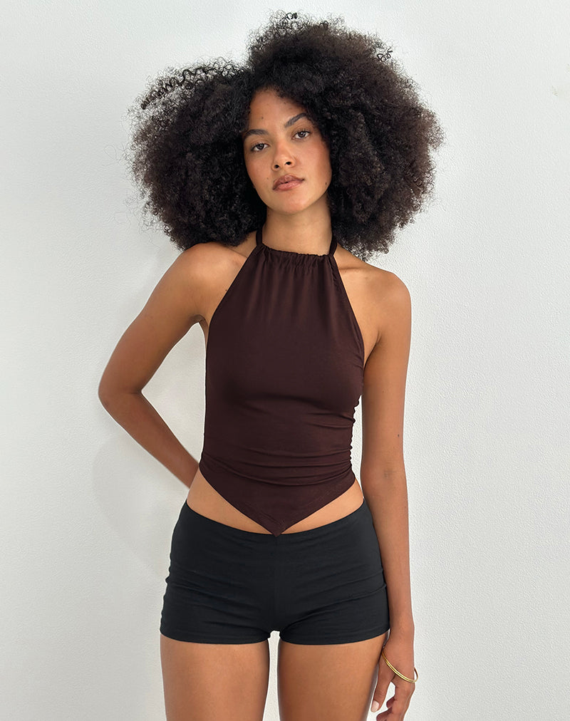 Afbeelding van Sadra Halter Top in Rayon Jersey Bittere Chocolade