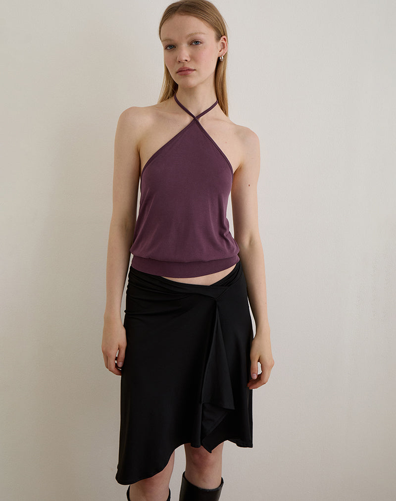 Saerin Halter Top in Cupro Dieppaars