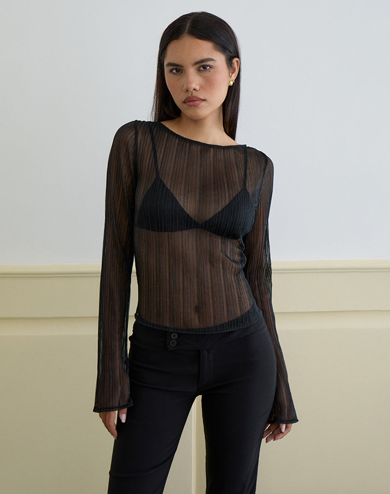 Afbeelding van Saezuru Top in Chiffon Plisse Shimmer Zwart