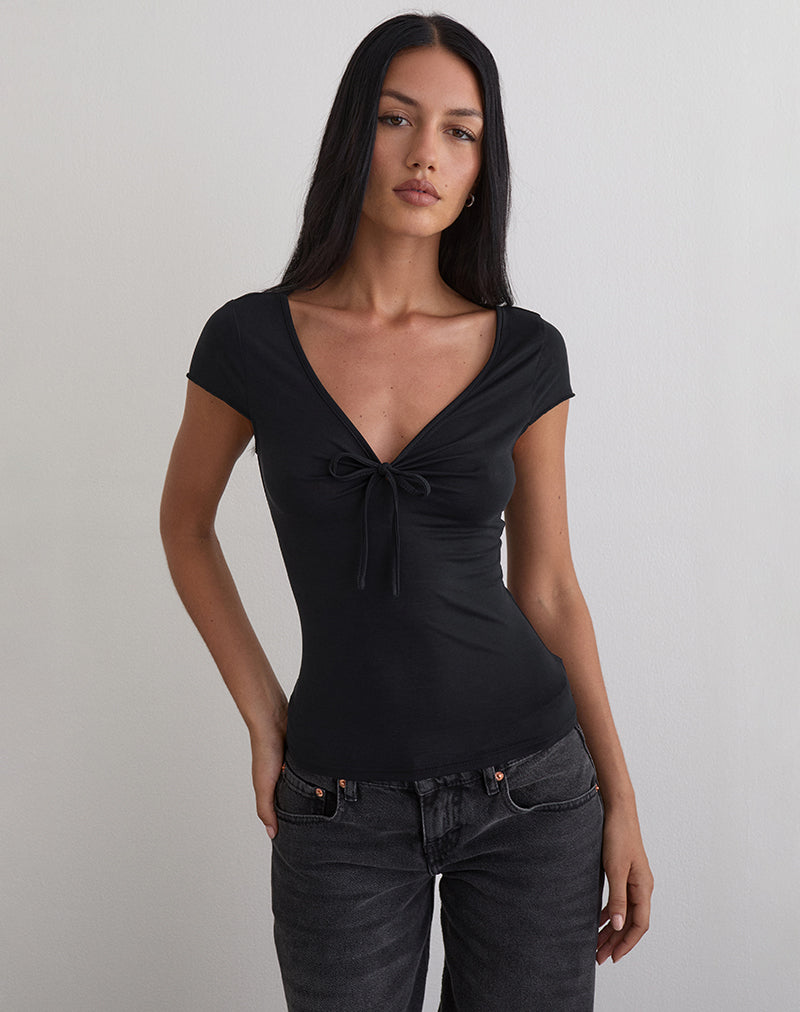 Afbeelding van Saiba Cap Sleeve Top in Cupro Zwart