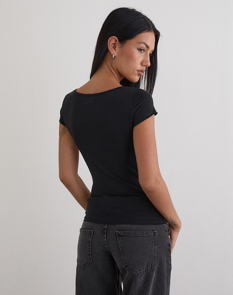 Afbeelding van Saiba Cap Sleeve Top in Cupro Zwart