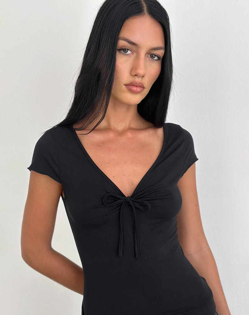 Afbeelding van Saiba Cap Sleeve Top in Cupro Zwart