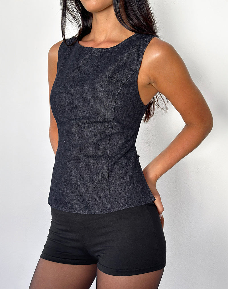Afbeelding van Saima Open Back Tank Top in Dark Indigo Chambray