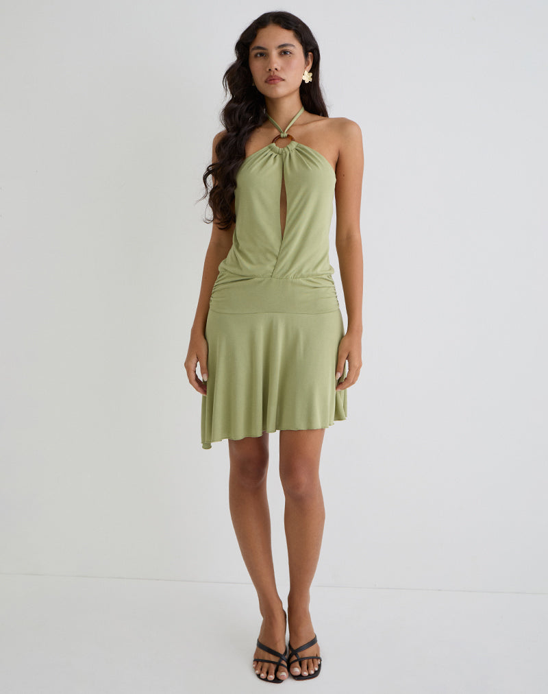 Afbeelding van Saira Halter Hals Mini Jurk in Sage