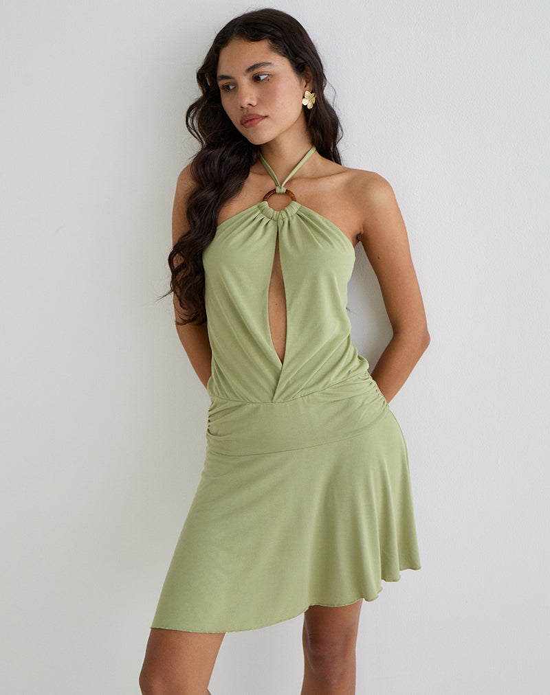 Afbeelding van Saira Halter Hals Mini Jurk in Sage
