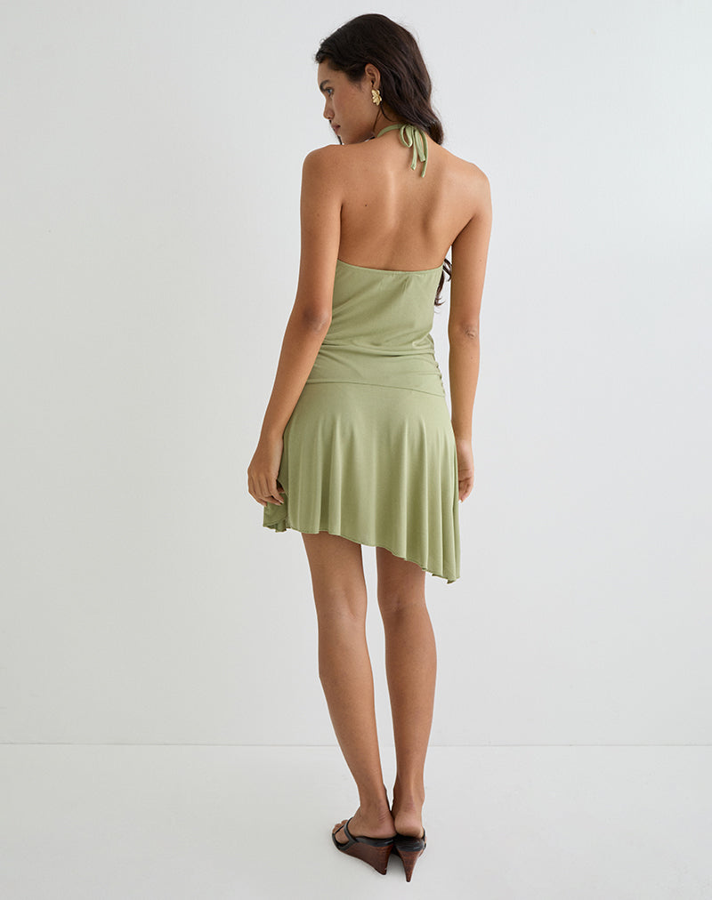 Afbeelding van Saira Halter Hals Mini Jurk in Sage