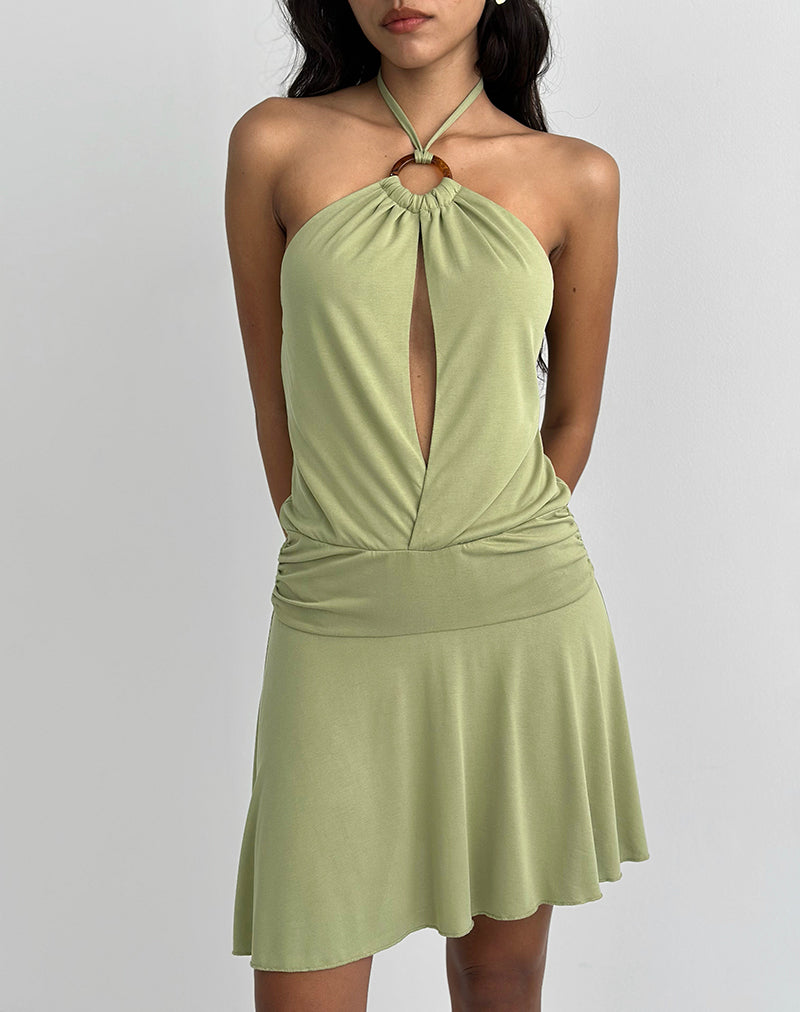 Afbeelding van Saira Halter Hals Mini Jurk in Sage