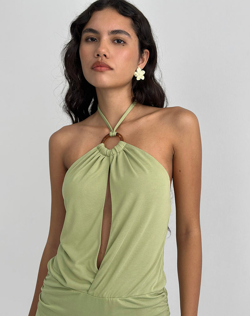 Saira Halter Hals Mini Jurk in Sage