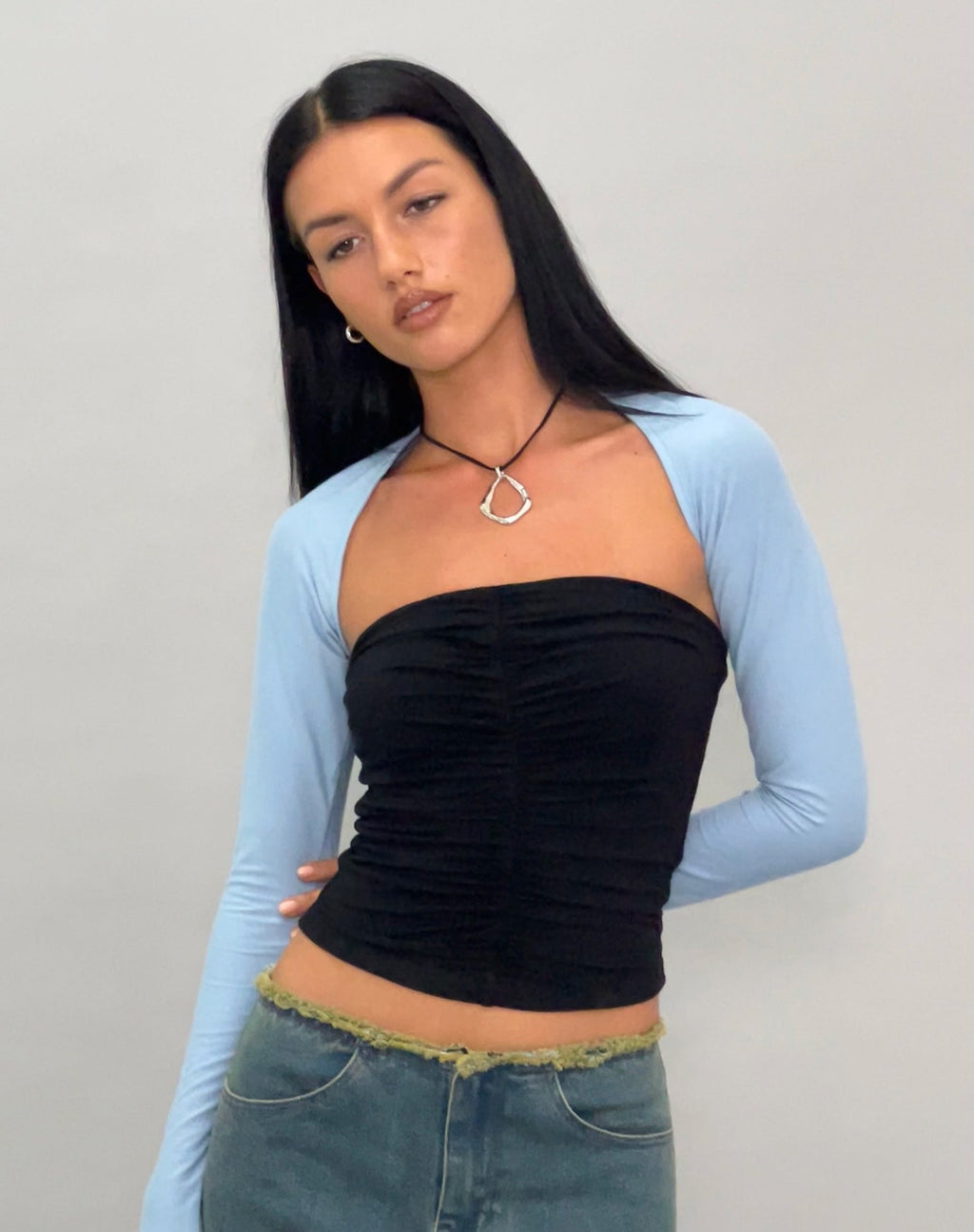 Sajna Bandeau Top met Ruches in Zwart