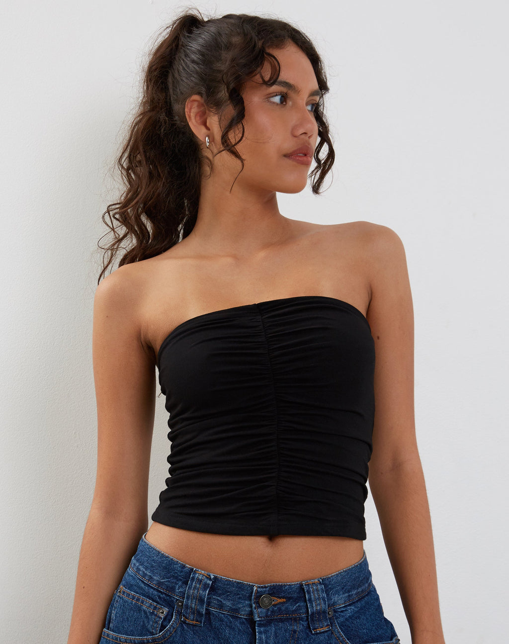Sajna Bandeau Top met Ruches in Zwart
