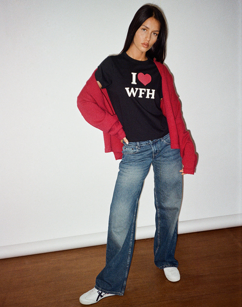 Sakha Top in Zwart met I Love WFH Slogan