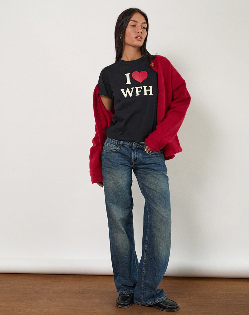 Afbeelding van Sakha Top in Zwart met I Love WFH Slogan
